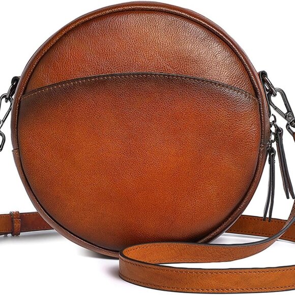 Handbags - Leather Crossbody Bags for Women, Circle Purse Shoulder Bag, Fashion Round Handb